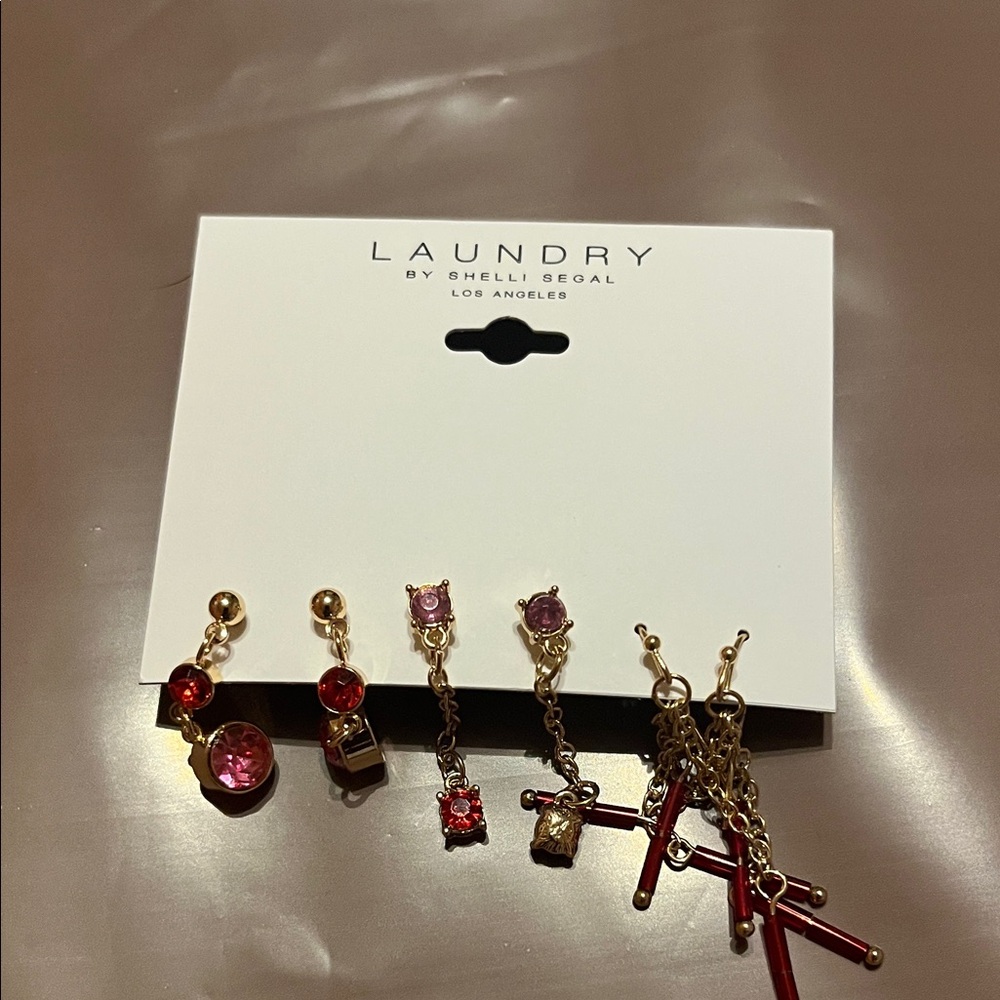 Laundry by Shelli Segal Red and Gold Earring Trio